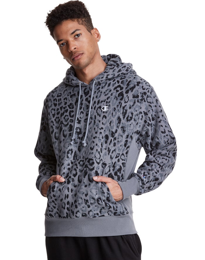 Sudadera Con Capucha Champion Hombre - Reverse Weave All Over Print ( Gris Oscuro ) 2106754-AS